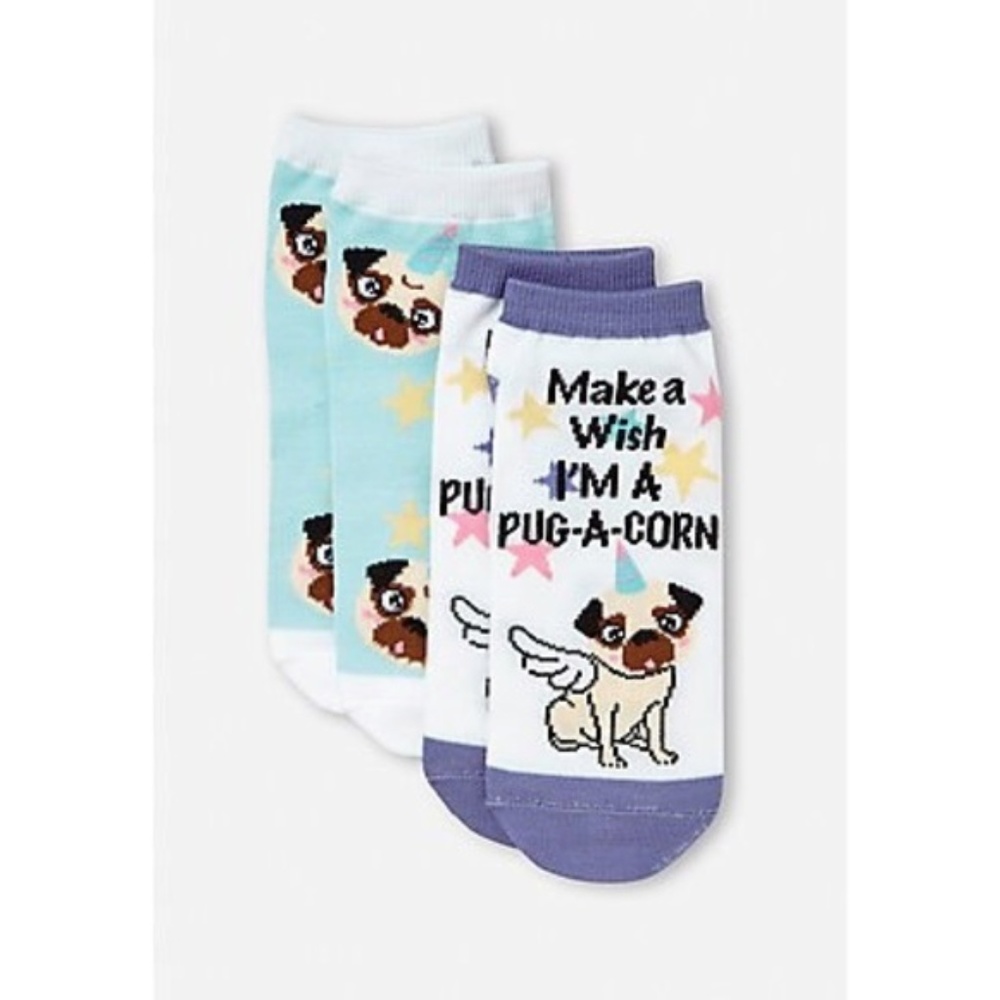 Justice - Girls 2 pairs Pug Ankle Sock - Picture 2 of 2